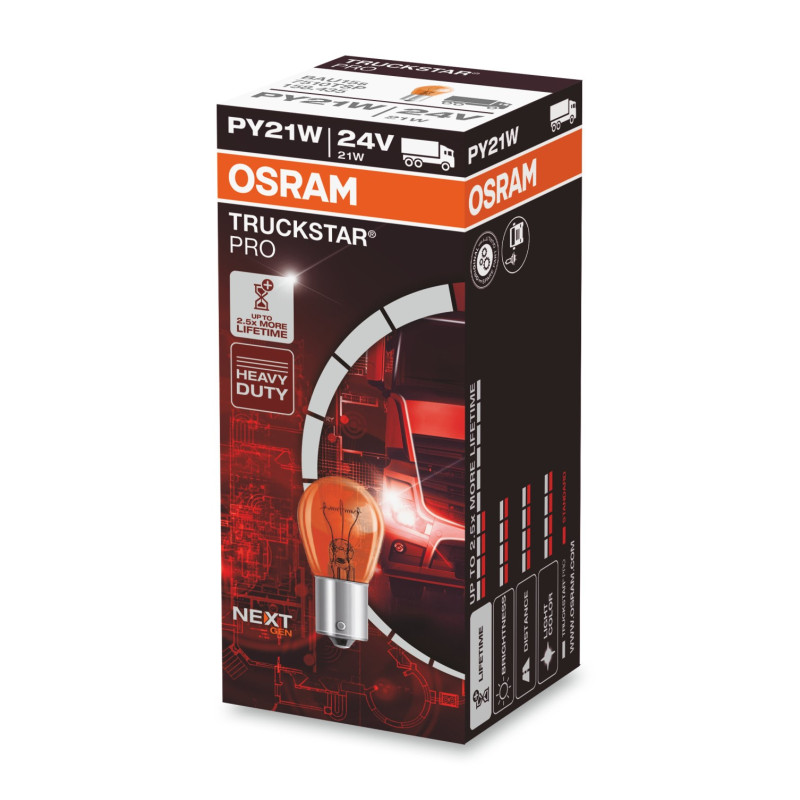 Halogen OSRAM Truckstar Pro +100% BAU15S 21W 24V PY21W